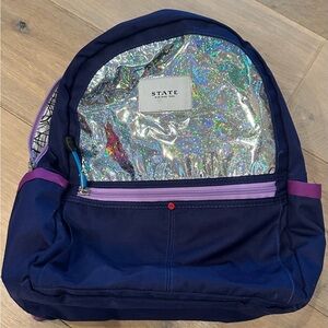 STATE Kids Iridescent Silver and Navy Backpack